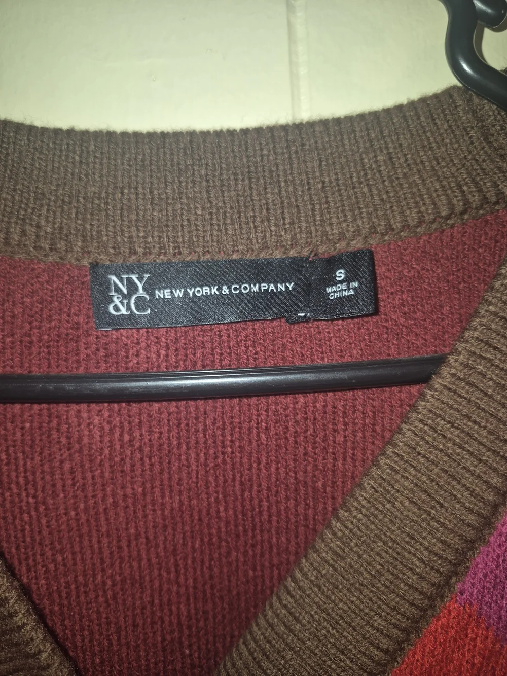 New York & Company Colorblock Button-Front Cardigan - Red, Purple & Brown